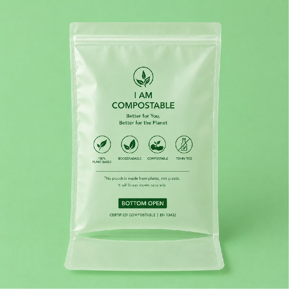 Compostable Bottom Open Pouches Manufacturer in Mumbai